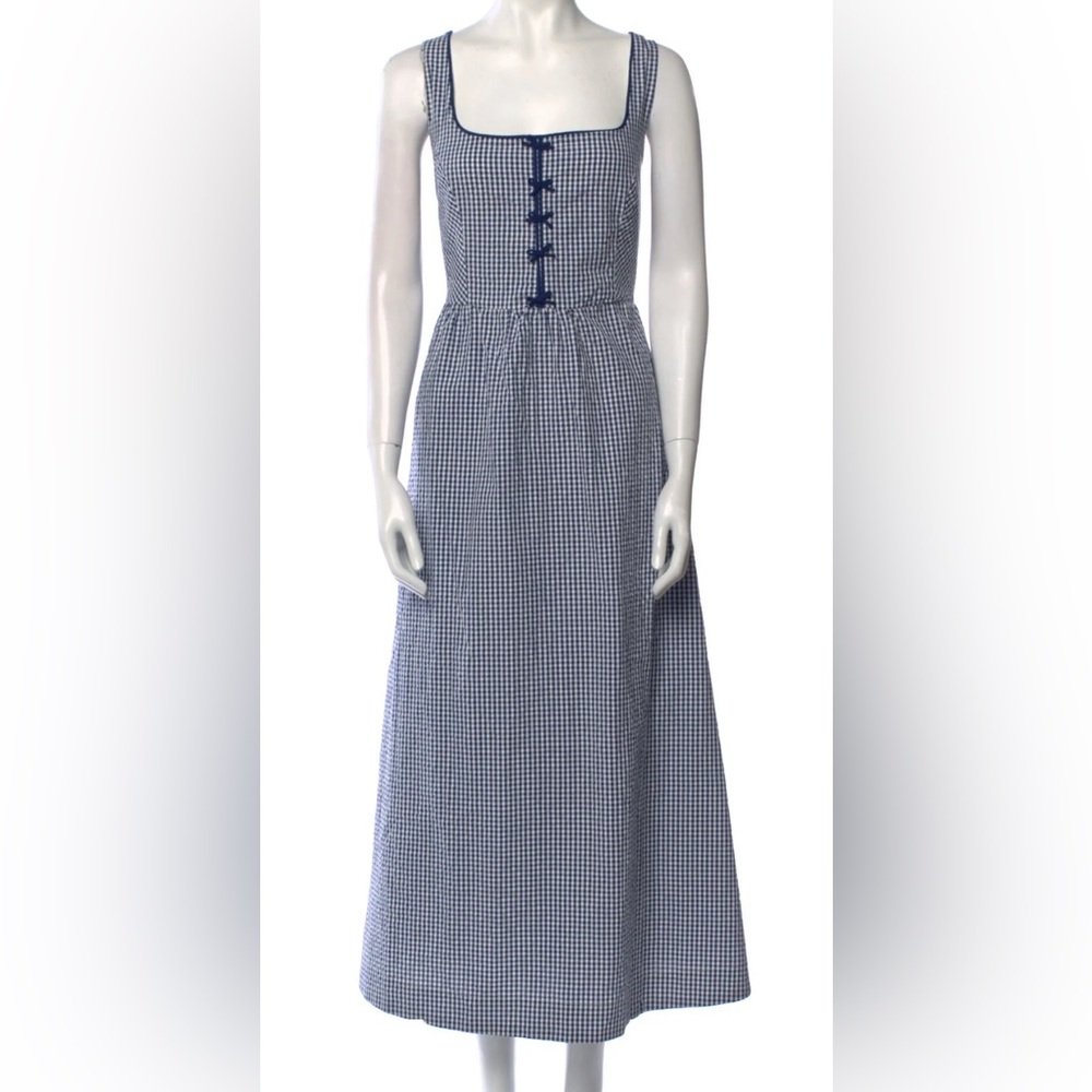 NWT Caroline Constas Blue Gingham Peasant Dress Small